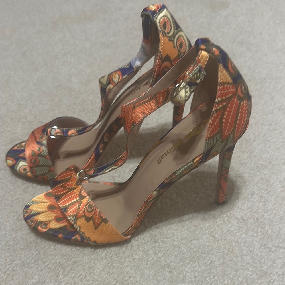 Elegant Orange and Blue Heels with Ankle Strap